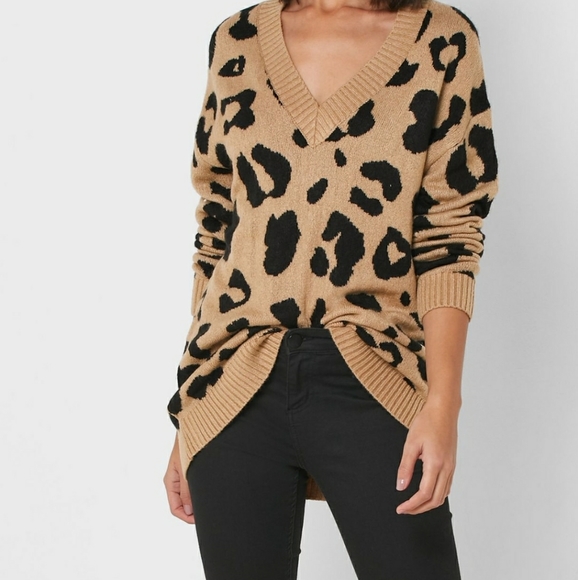 Forever 21 V-Neck Leopard Print Sweater - Picture 1 of 4